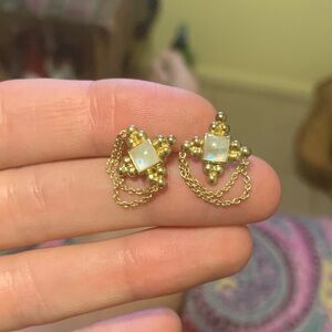 and Pearl Chain Earrings vermeil gold earrings with moonston
